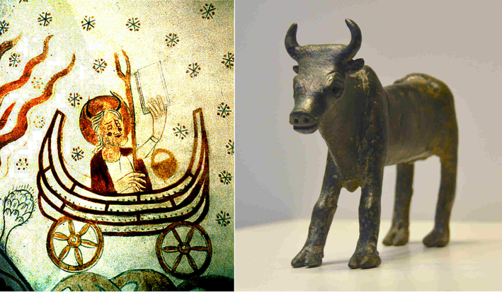Yahweh Yahveh Hebraic Deity Jehovah Jew Ramming Bull Statuette Figure with Horns